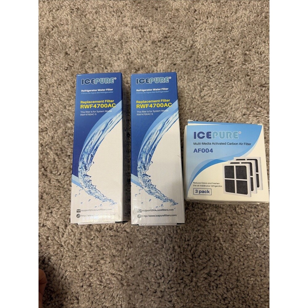 2x ICEPURE Refrigerator Water Filter RWF4700AC & 3 Pack AF004 Air Filter Kit